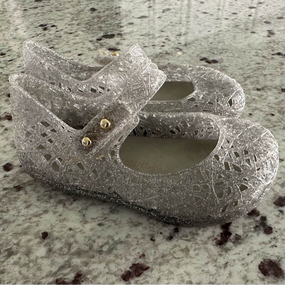 Mini Melissa Younger Clear Glitter toddler Shoes sz 5